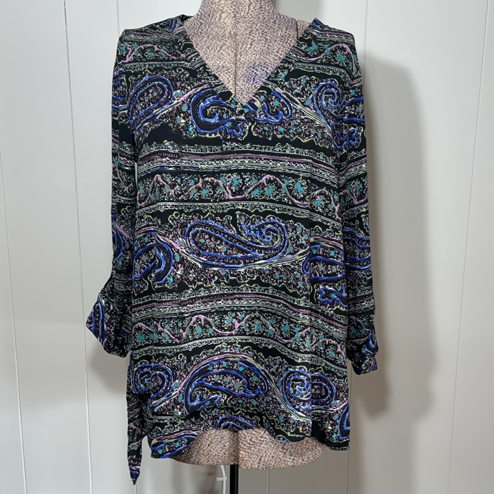 The Limited Womens Large Blouse Mid Length Sleeves Asymettrical Patten